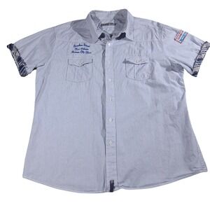 Paperdenim&cloth Men's XXL Blue Pinstripe Katrina Revival 2004 New Orleans Shirt